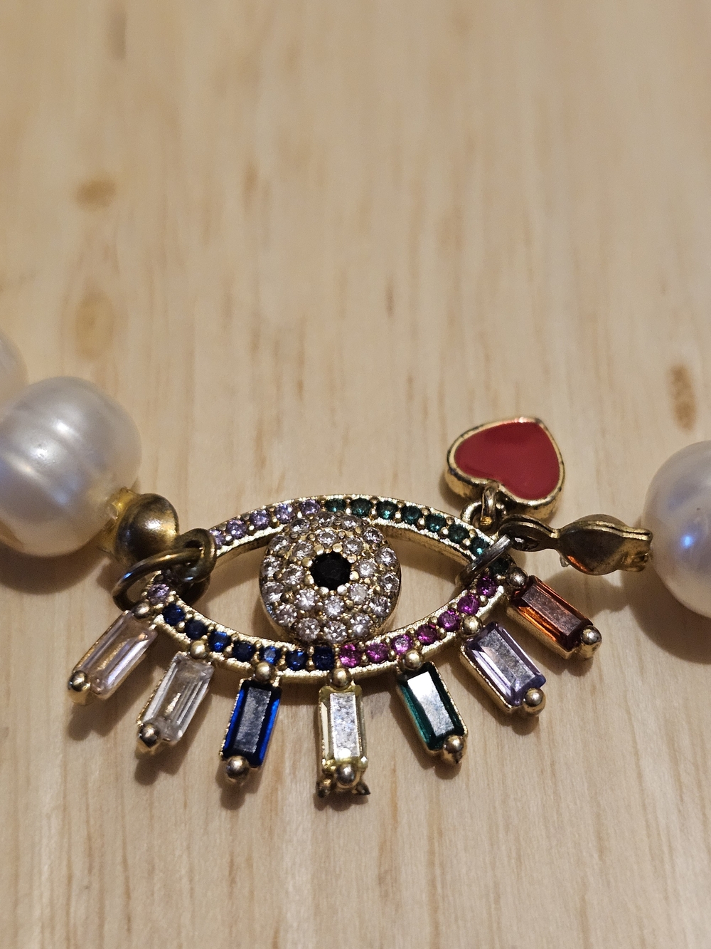 Evil Eye Rhinestone And Pearl Necklace